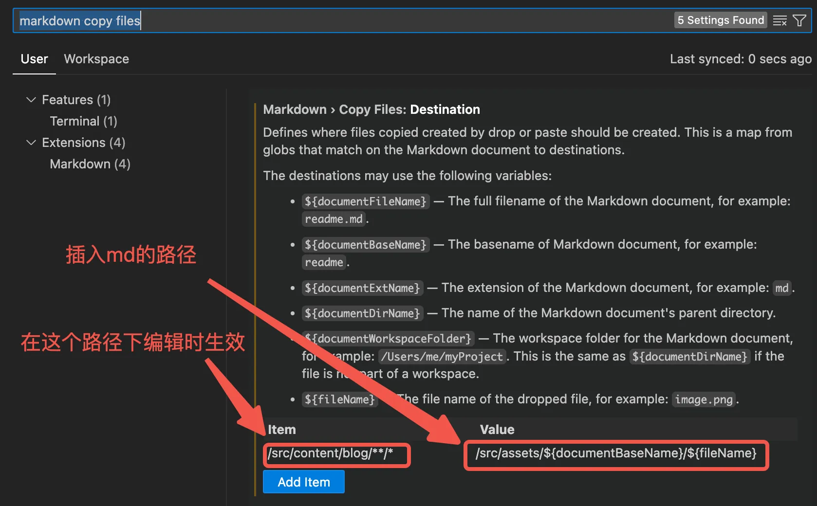Markdown Copy Files Setting